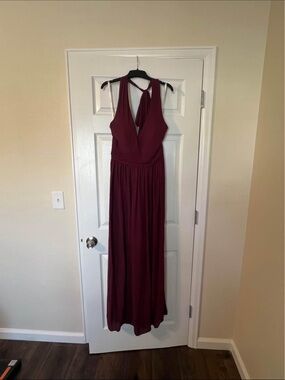 David's Bridal Burgundy Halter Maxi Gown